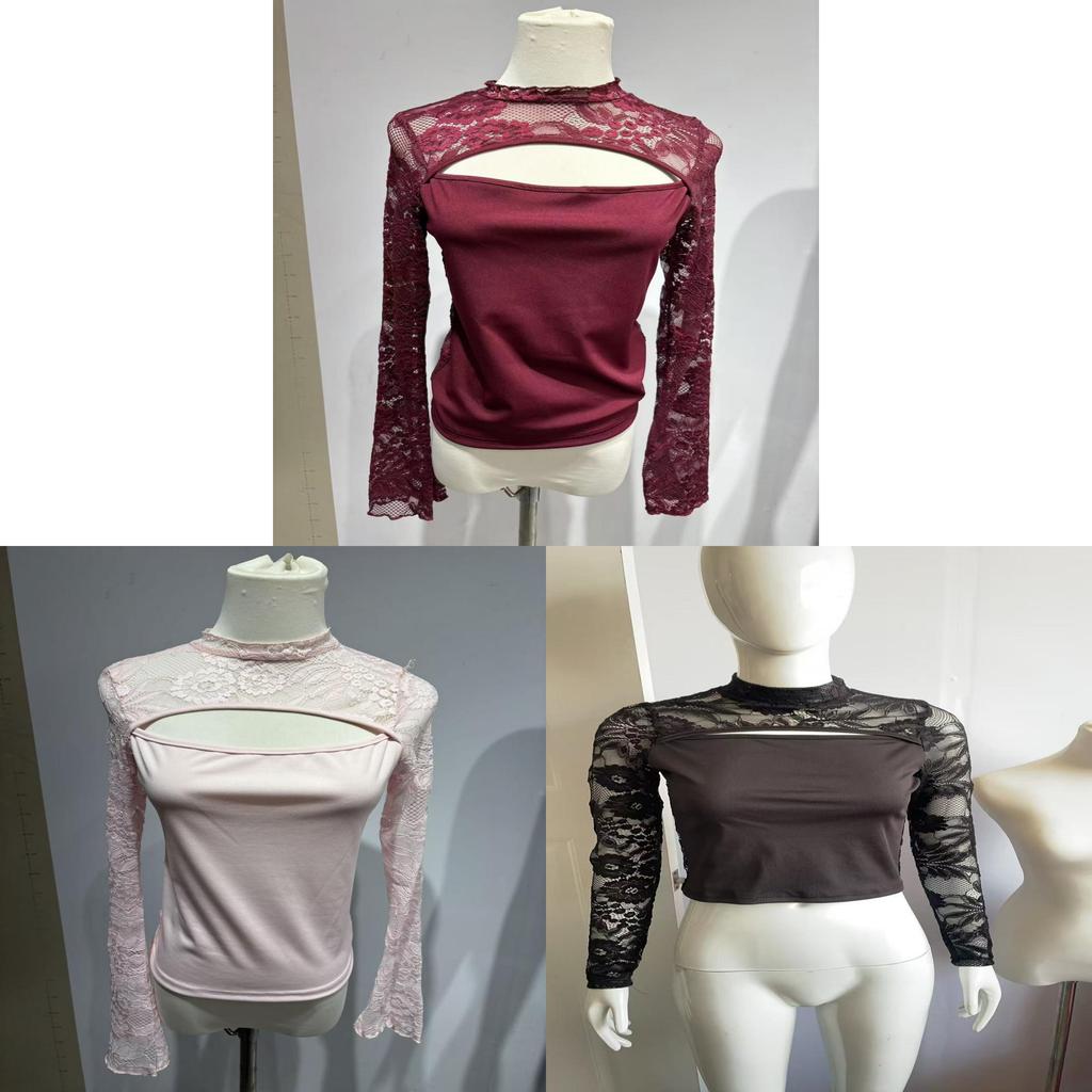 Sexy Lace Panel Long Sleeve T Shirt For Women Summer Streetwear Chic