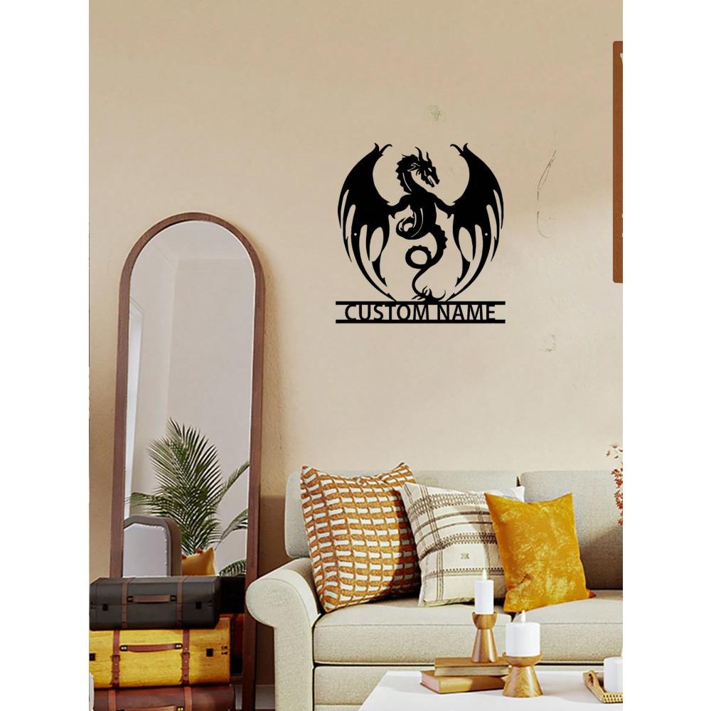 1 Pc Custom Flaming Dragon Metal Wall Art, Personalized Sign for Patio Farmhouse Decor, Weatherproof Rustproof Gift