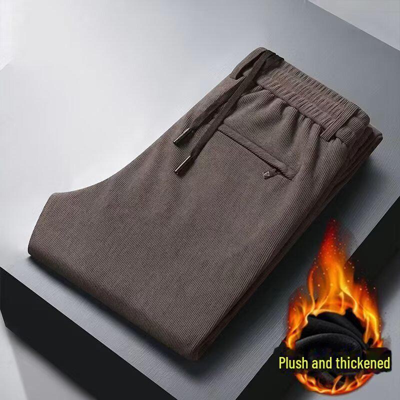 

Мужские прямые повседневные брюки из толстого вельвета с эластичной резинкой на талии и бархатной подкладкой для осени и зимы 5XL