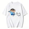 2026 New Crayon Shinchan  Shiro Print TShirt Cute Anime Cartoon Family Matching Tees Casual Cotton Short Sleeve Tops Couple