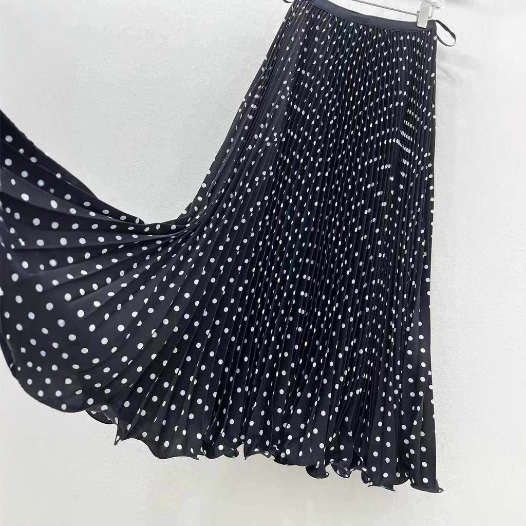 Summer 2025 New Chiffon High Waist and Thin Pleated Polka Dot Medium and Long Skirt Femininity Fashion A-shaped Skirt