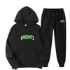 Felpa con cappuccio e pantaloni da uomo stile INS con design a lettere, stampa KNIGHTS, per primavera e autunno, 100% cotone, più colori