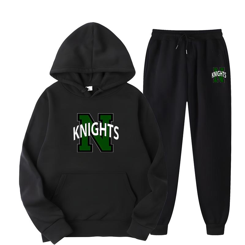 Felpa con cappuccio e pantaloni da uomo stile INS con design a lettere, stampa KNIGHTS, per primavera e autunno, 100% cotone, più colori