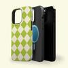 Luxury Clmj Diamond Checkered Green Phone Case for iPhone 16 15 14 13 12 11 Pro Max Plus Magnetic Double-layer Back Cover