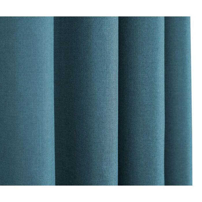 Pair of "Moonlight" Peacock Linen Effect Eyelet Curtains