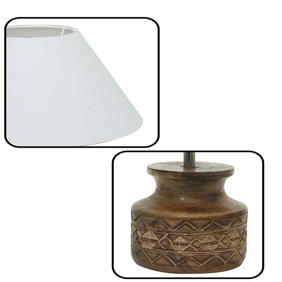 34.54 Cm Wood Table Lamp, Modern Base Fabric Lampshade for Home Office Cafe Restaurant, Carved Pot Bedroom, Dining Room, Inside Bed, Kitchen