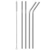 Four 12-inch Extra Long Reusable Metal Stainless Steel Straws with Cleaning Brush and Silicone Tips for Tall Tumblers