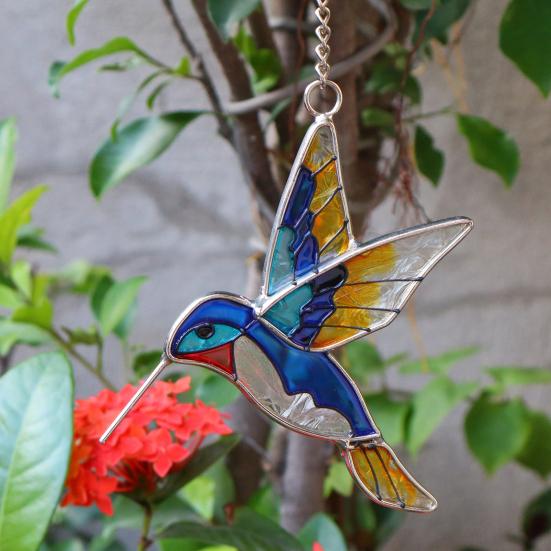 Hummingbird Sun Catcher Stained Glass Hummingbird Suncatcher Colorful Bird Hanging Decoration for Windows Garden Yard Outdoor