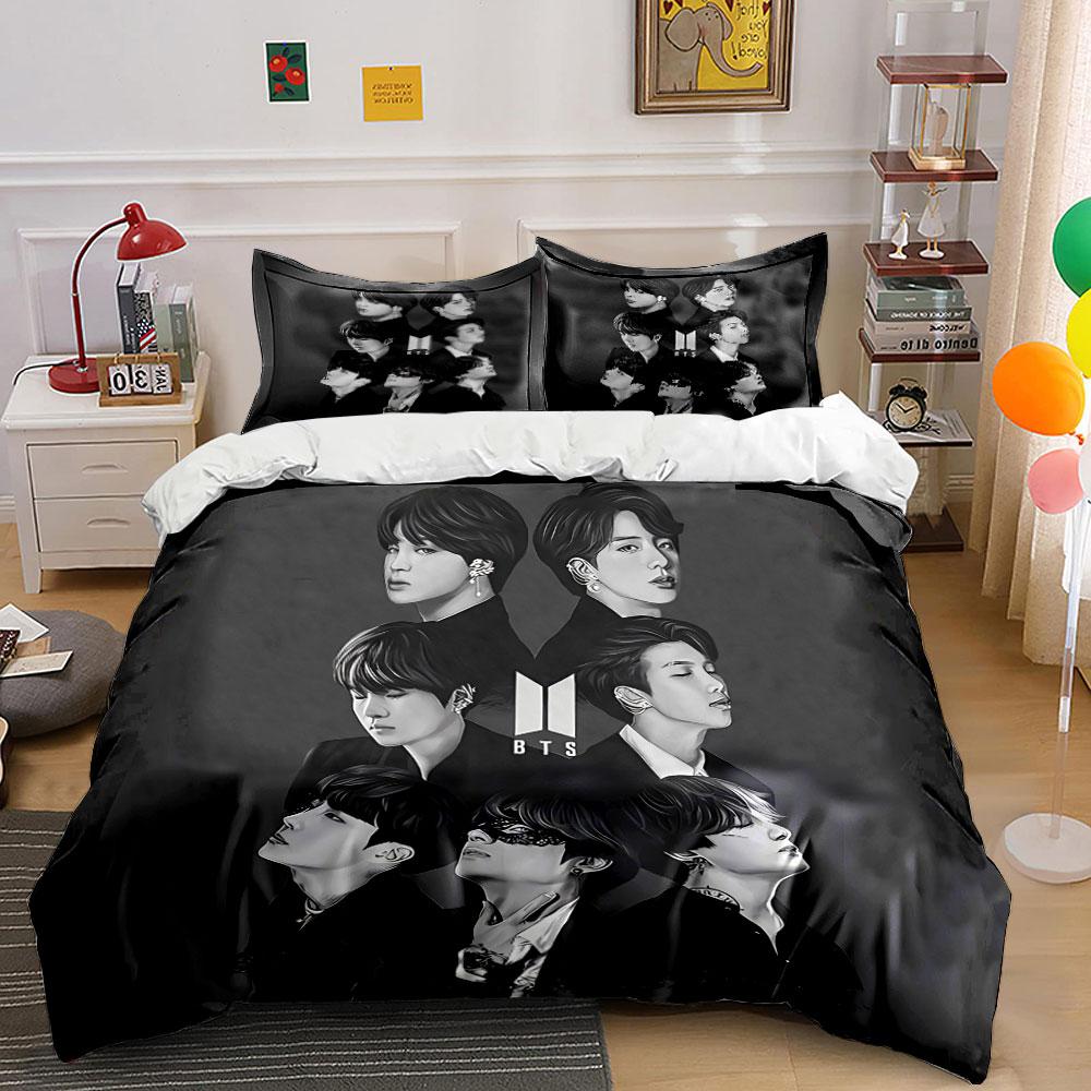 K-Pop Gruppe Black Design Bettwäsche Bettbezug Set Bettbezug Kissenbezüge  (1*Bettbezug 2*Kissenbezüge, ohne Bettdecke) 220x240cm