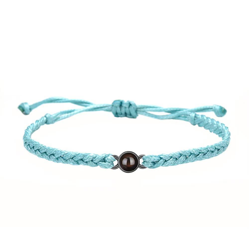 Handmade Woven Stainless Steel Bracelet with Custom Photo and 'I Love You' In 100 Languages Projection