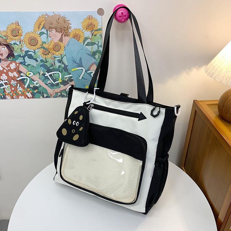 New Two-dimensional Girl Shoulder Bag Contrasting Color Splicing Primary and Secondary School Students Cute Class Make-up Storage Bag
