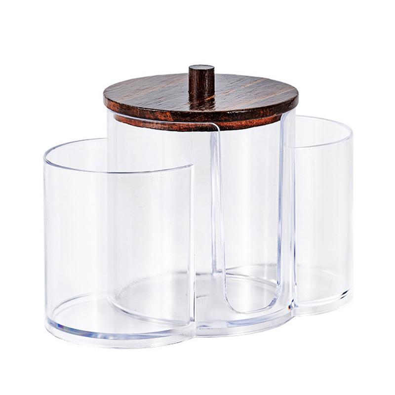 Wattestäbchen Aufbewahrungsbox Doppelkopf Wattestäbchen Behälter Transparent Quadratisch Bambusdeckel Wattestäbchen Zahnstocher Organizer Box