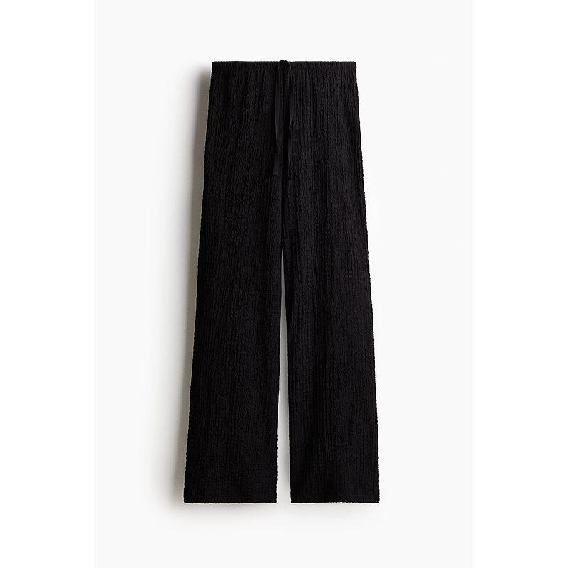 

HM Women s Clothes Casual Pants 2025 Autumn New Arrival Elastic Waist Straight-leg Loose Wrinkle Drawstring Pants 1259463 Black 175/100