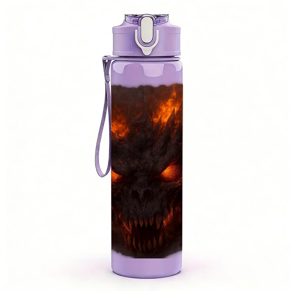 1PC Fiery Dark Demon Beast Fantasy Print 750ml Color Plastic Sports Water Bottle Leakproof Flip Straw Lid Suitable for Sports Office Home Use