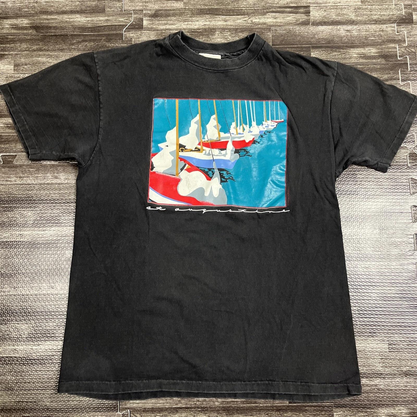 

Vintage 90s St. Augustine Florida Graphic Tshirt Black Large Single Stitch VTG 4XL