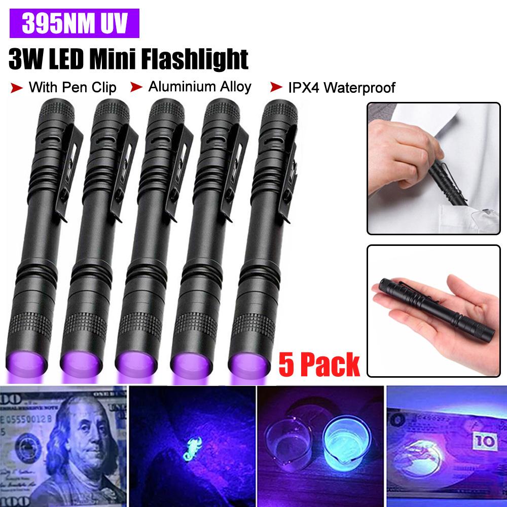 1-5PCS Mini LED Light Penlight Flashlight White/Purple Torch Pen Light with Clip Torch Lamp Batteries Not Included