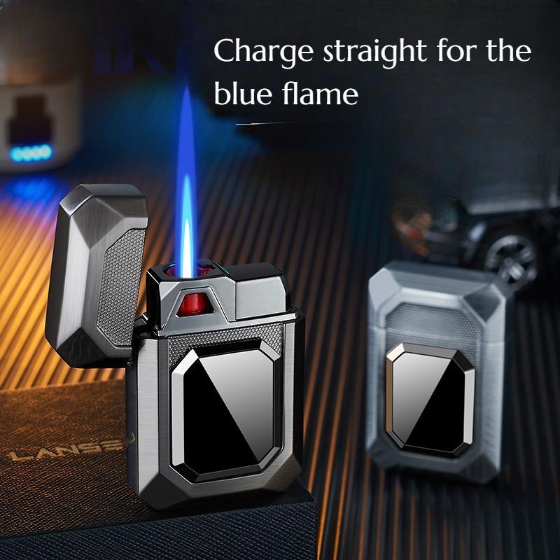 High-appearance-level Magnetic Inflatable Windproof Lighter Metal Body Blue Flame Cigarette Accessories Men's Gift