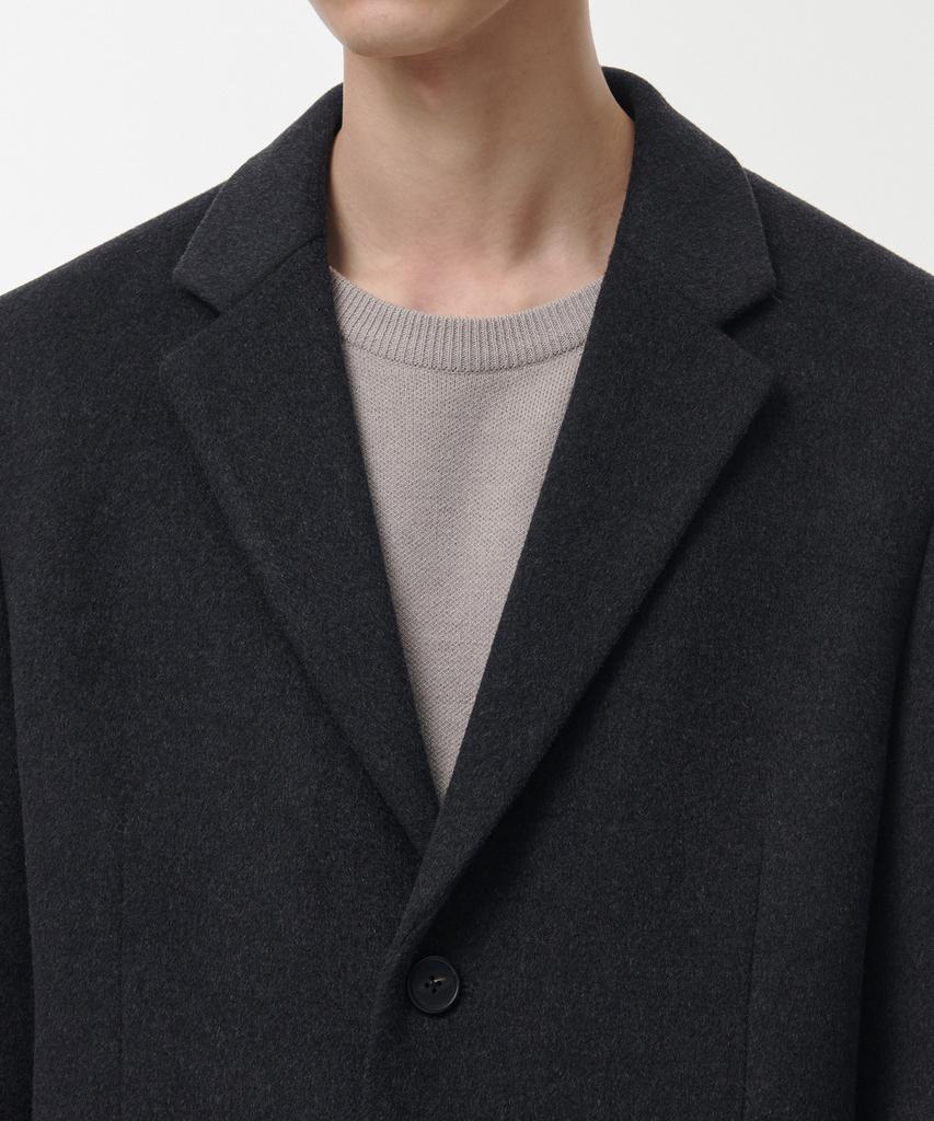 Musinsa Standard Cashmere Blend Daddy Shoulder Single Long Coat [Charcoal Grey]