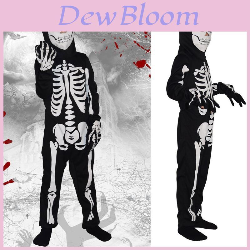 Kids' Skull Print Jumpsuit Halloween Costume Set For Role Play And Themed Party