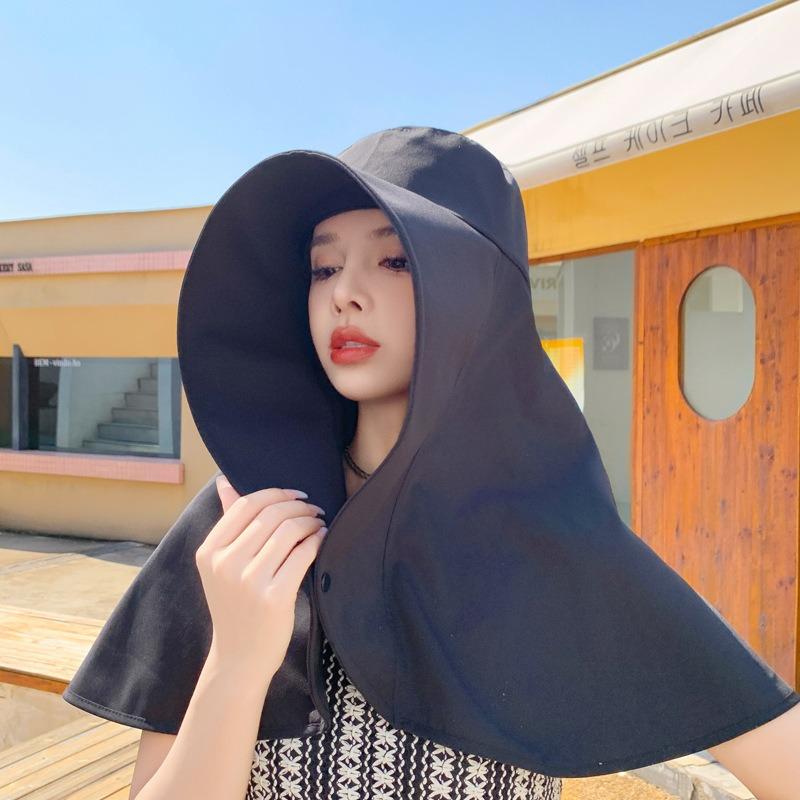 

Women Sun Protection Hat Wide Brim UV Block Face Cover with Neck Shoulder Shield Summer Outdoor Sunshade Cap Accessories чёрный