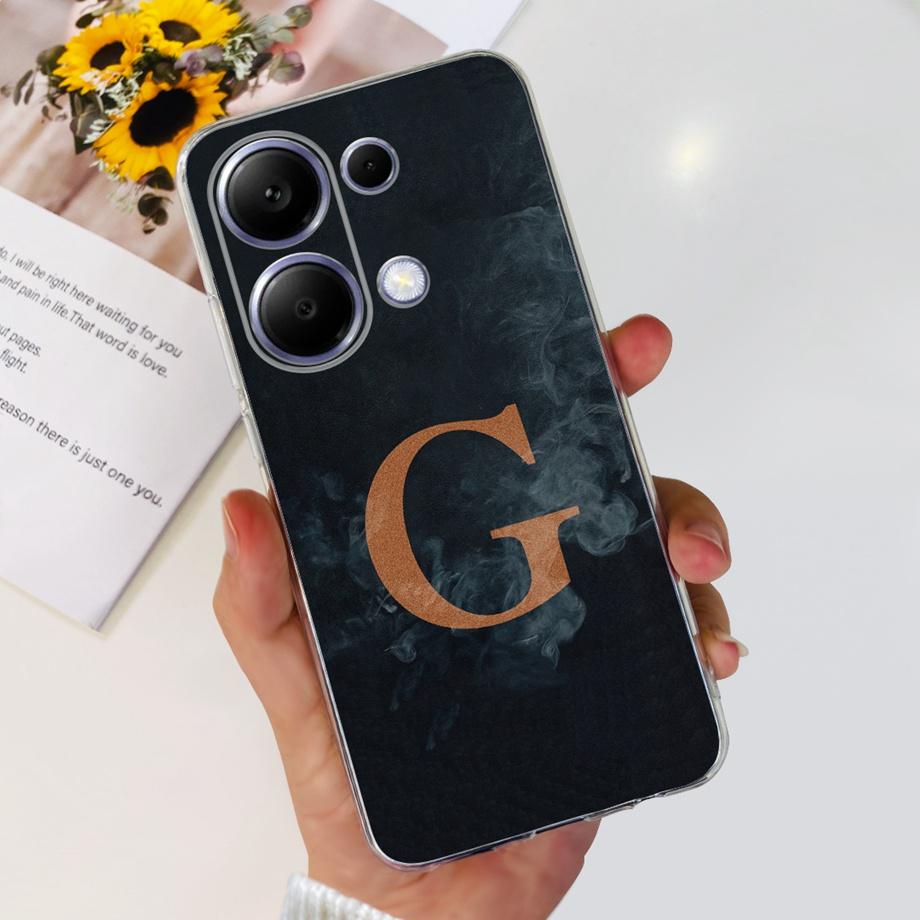 For Xiaomi Poco M6 Pro 4G 5G / Poco X6 Pro 5G Phone Case Mask Transparent Soft Silicone Initials Letter Coque Funda PocoM6 Capas