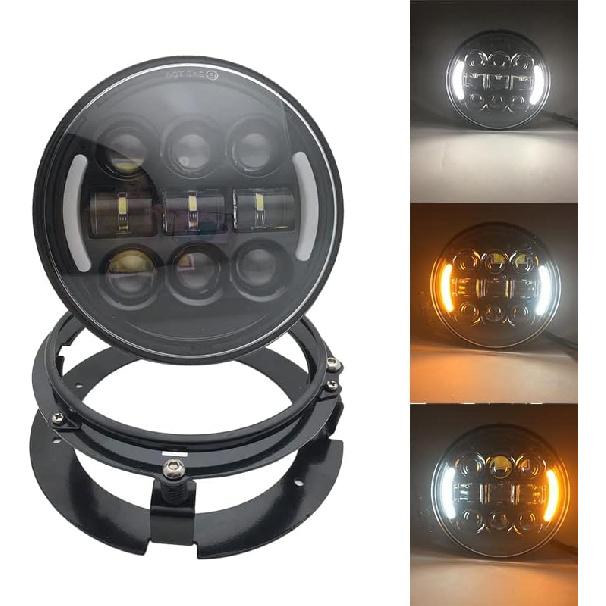 ZULOW Motorcycle 5.75" LED Chrome Headlight Kit with Bracket For VTX 1300 1800 (2002-2014), Black, LED, Polycarbonate Lens, Waterproof, Dustproof,