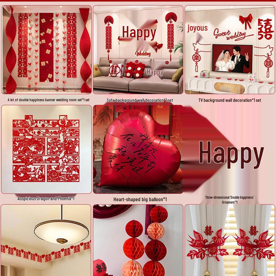 Wedding Decoration Set: Groom & Bride's Room Ornaments with Bunting & Robe Wall Décor