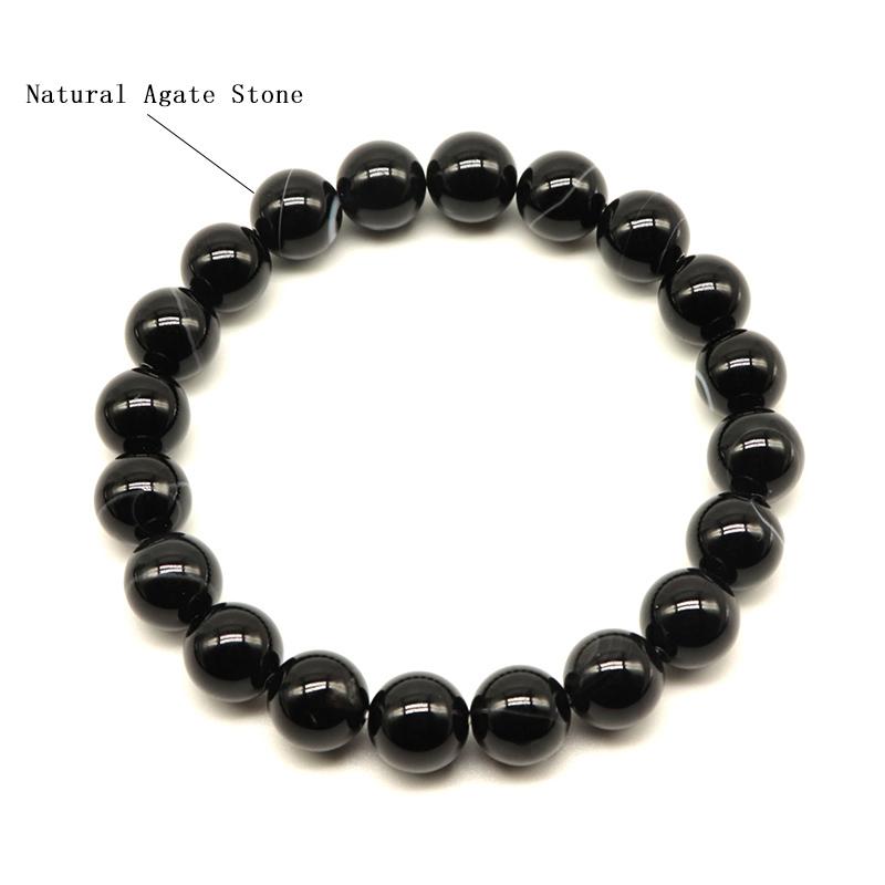 Minimalist Real Natural Black Agates Beads Bracelets For Men 4/6/8/10/12mm Smooth Stone Braslet Homme Leisure Accessories Joias