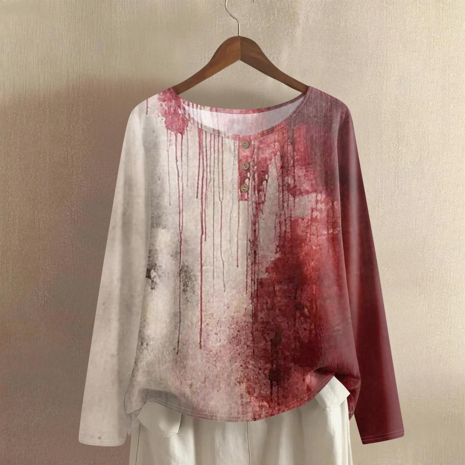 

Женская модная и повседневная рубашка с длинным рукавом, круглым вырезом, однотонная, из хлопка и льна, блузка-топ S красный