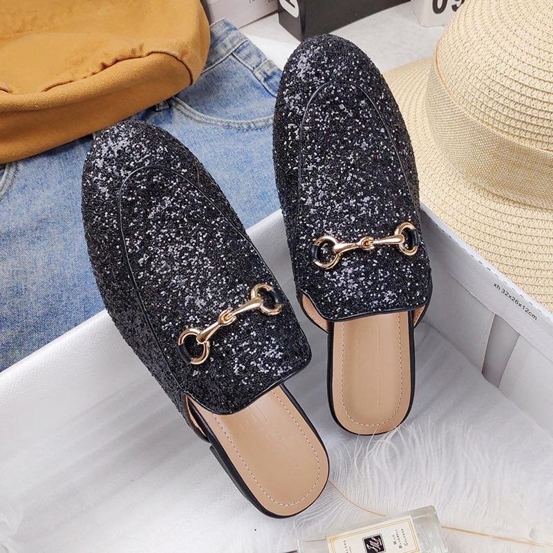 Luxury Designer Men's Alligator Pattern Metal Chain Sandals Half Sequin Shoes for Men Mules Casual Shoes Slides Loafers Slippers