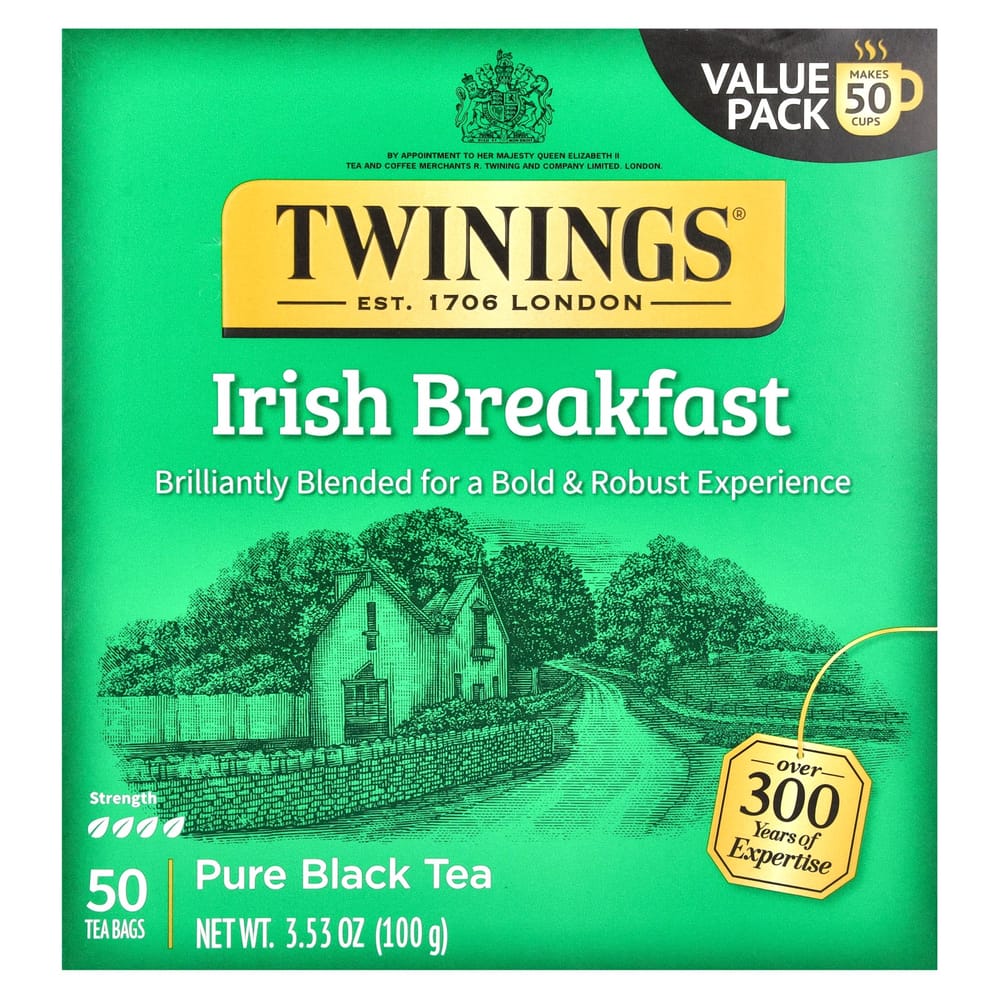Twinings Pure Black Tea Irish Breakfast Tea Bags, 50 Count 100g (3.53oz)