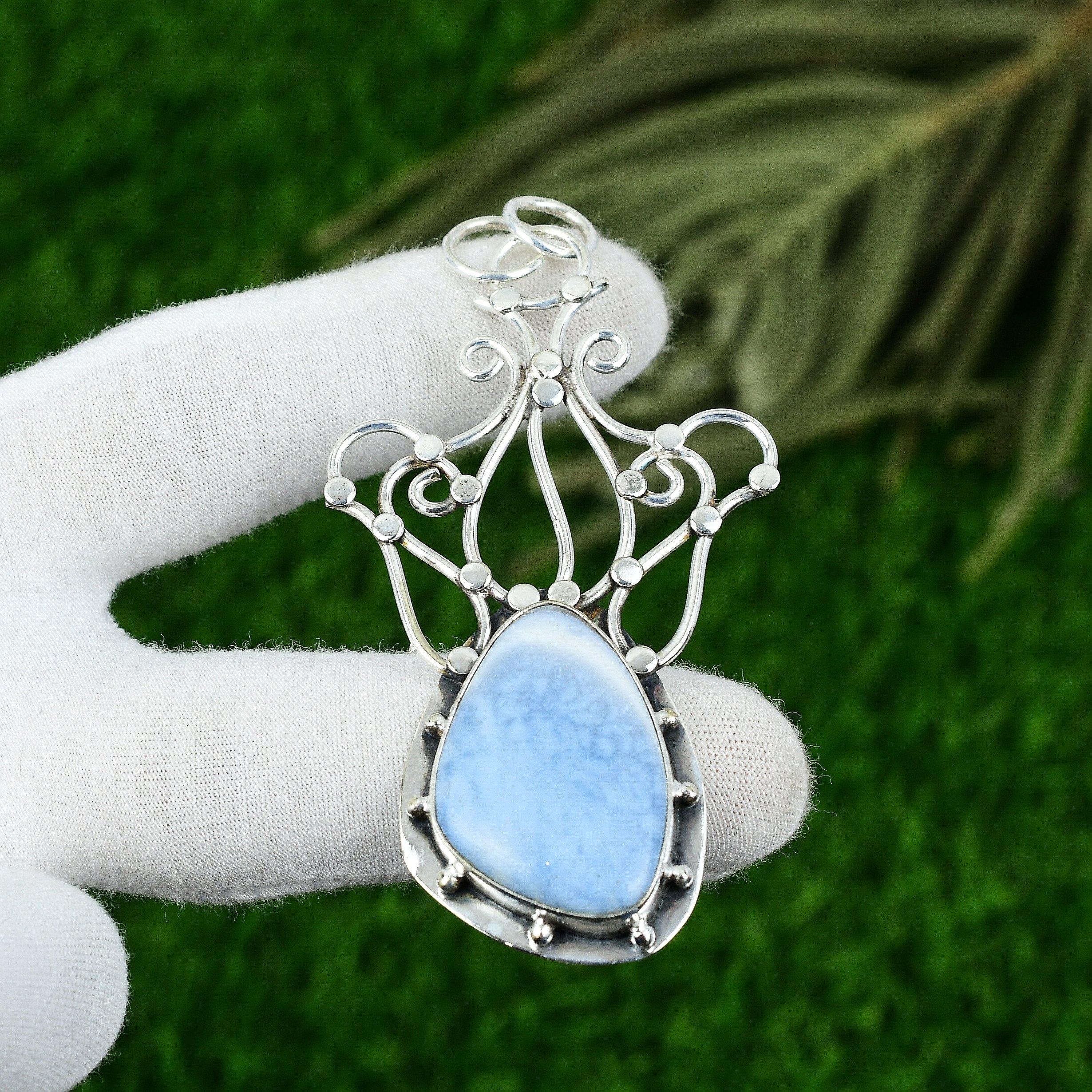 

Womens day Sale Trillion Owhyee Blue Opal Stone Wife Pendant Jewelry 925 Silver