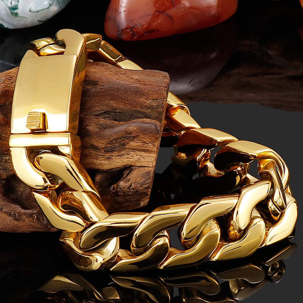 17MM Thick 316L Stainless Steel Cuban Link Chain Luxury Gold Color Men's Bracelet Minimalist Retro Male Jewelry Gifts