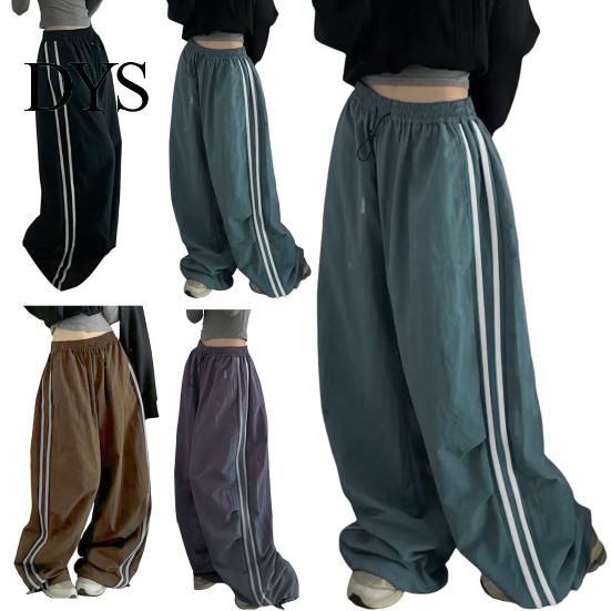 Weiche Bequeme Lässige Hosen Damen Cargohose Elastischer Bund Kordelzug Saum mit Taschen Seitenstreifen Weiter Beinschnitt Sport Streetwear