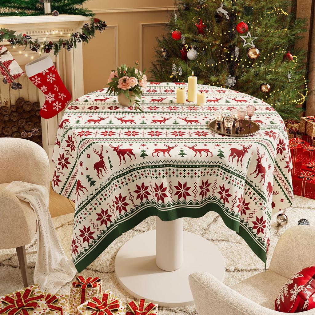 Christmas New Year Decor Round Tablecloth Waterproof Heat Resistant Washable Table Cover
