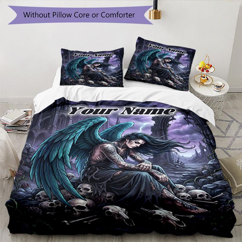 3pcs Custom Name Dark Angel's Lament Bedding Set Printed Bedding Set Duvet Cover Closure Includes 1 Duvet Cover & 2 Pillowcases Bedroom Decor