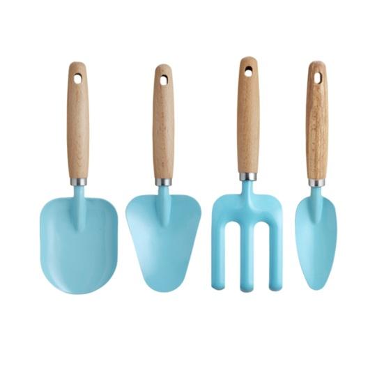 4Pcs/Set Kids Gardening Tools Set with Sturdy Wood Handles Children Garden Shovels 1 Set синий