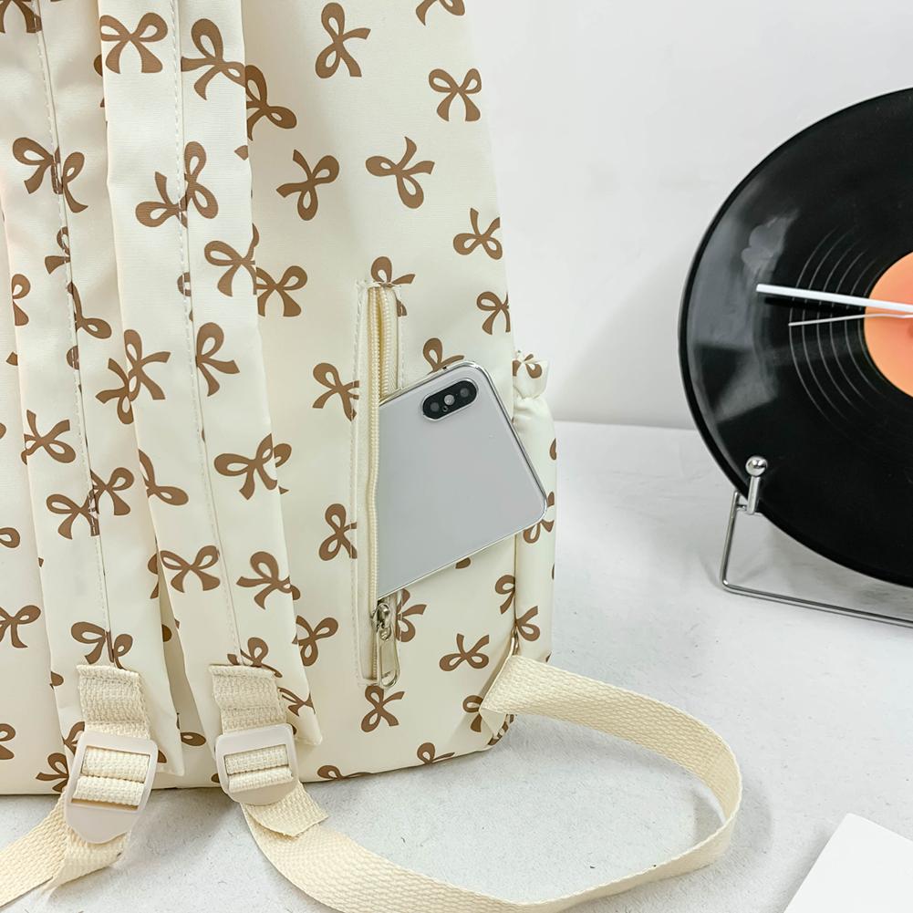 Adjustable Strap Daypack Nylon Student Backpack Bow Printed for Girls Women Travel Bag Cute Knapsack Rucksack