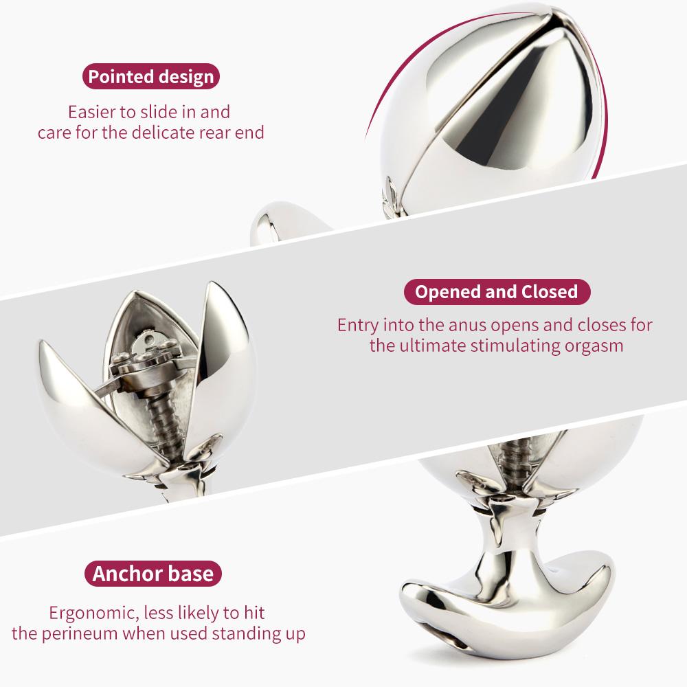 Nerezová oceľ Kovový análny tréner Asslock Dilator Otvárací Lotus Butt Plug Buttplug Lock