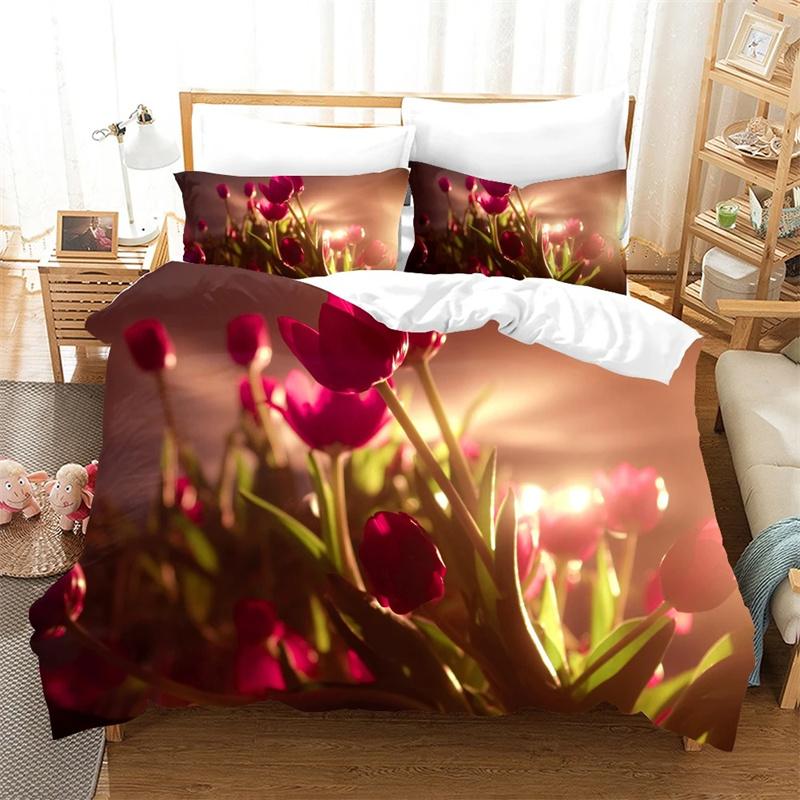 

Квітка Тюльпан Елегантна Квіткова 3D Підковдра для Жінок Подарунки Розкішна Подарунки на День Матері Теплі Подарунки для Декору Спальні Розмір Queen King 140x210cm 2pcs