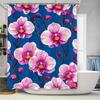 Orchid Printed Shower Curtain Pink Purple Floral Design, Waterproof Fabric For Bathroom Decor, 3D Print Bath Mat Set, Blue Backg