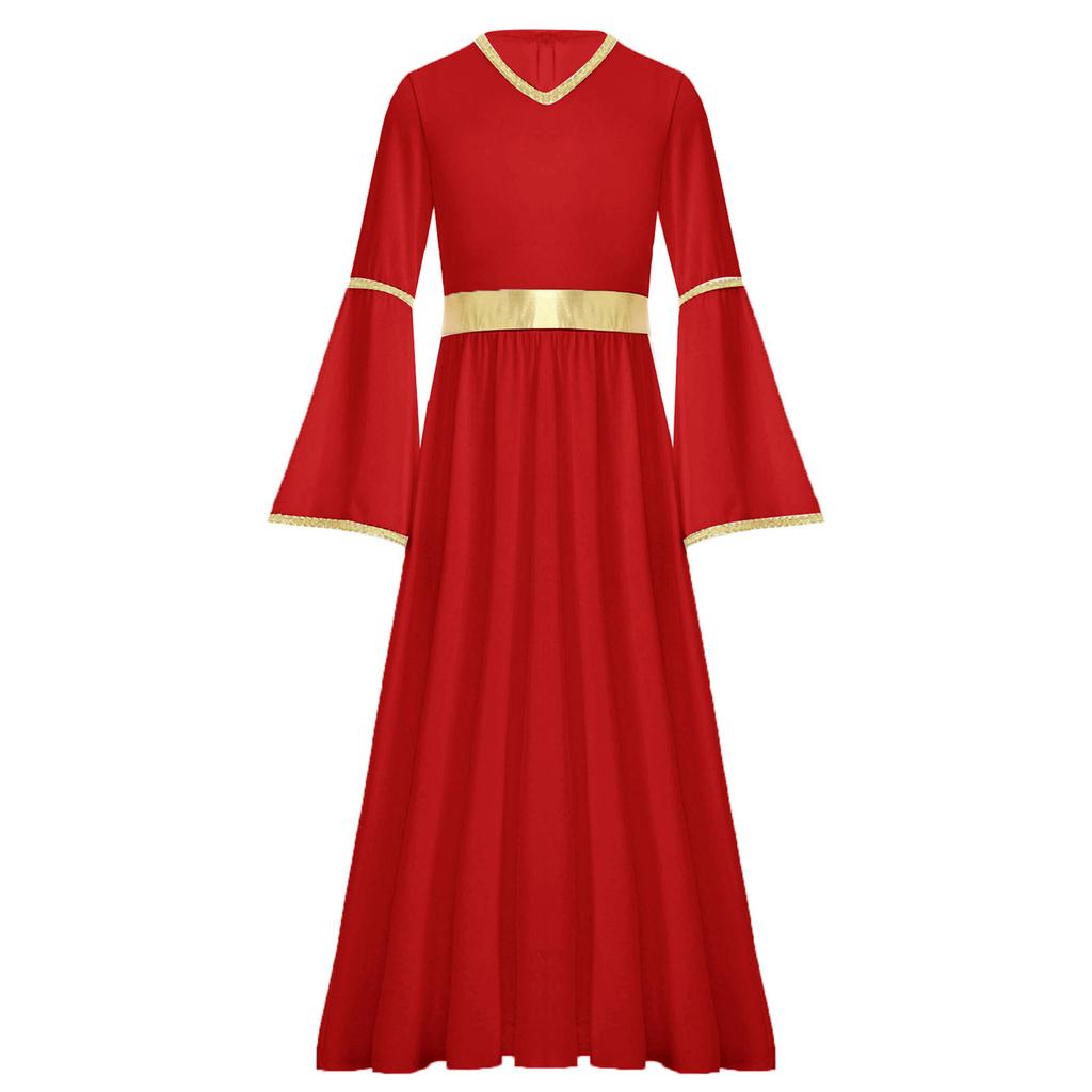 Fantasia Cosplay de Anjo para Meninas Vestido de Anjo Manga Longa Detalhe Dourado Vestido de Baile Patchwork Festa Cosplay Apresentação de Palco