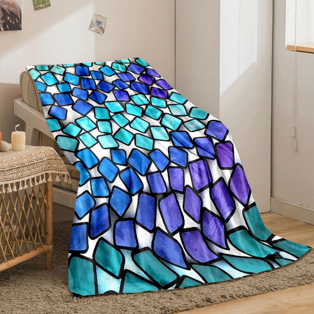Overlapping gradient blue and purple tiles with black outlines. for all seasons blanket lunch break throw gift