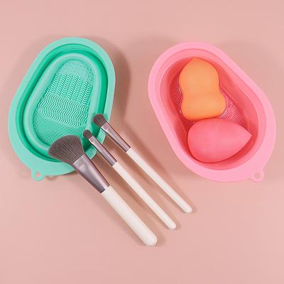 Cuscinetto per strumenti per la pulizia dei pennelli per trucco in silicone Piastra per strofinare le uova di bellezza cosmetica Pieghevole per il trucco Ciotola pulita Scatola per lavaggio morbida in gomma