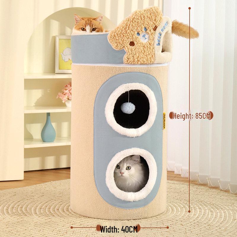 "Double-Layer Cat Tree with Warm House, Bed, and Sisal Scratching Board for All Seasons"