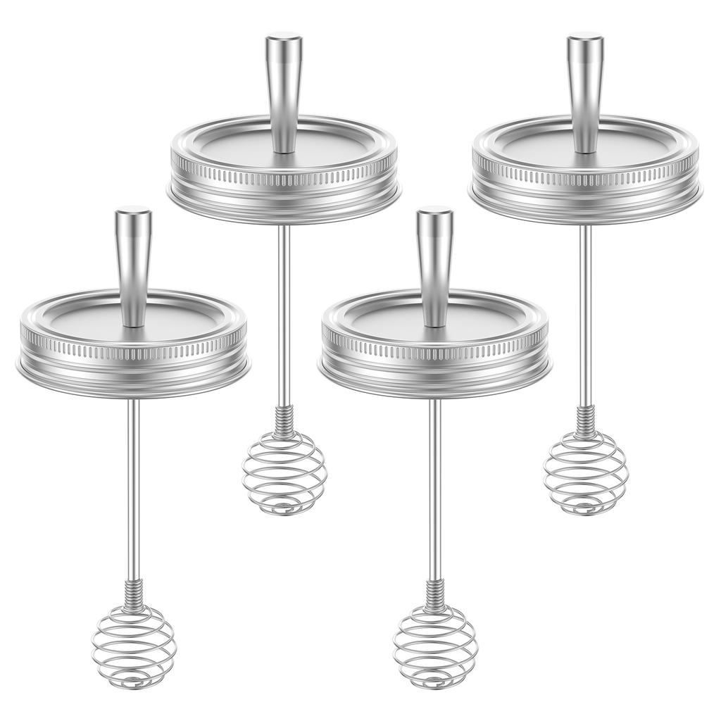 4 Pcs Mason Jar Lid with Honey Dipper Stainless Steel Honey Stirrer Lids Syrup Jam and Molasses Mason Jar Lid for Home Kitchen