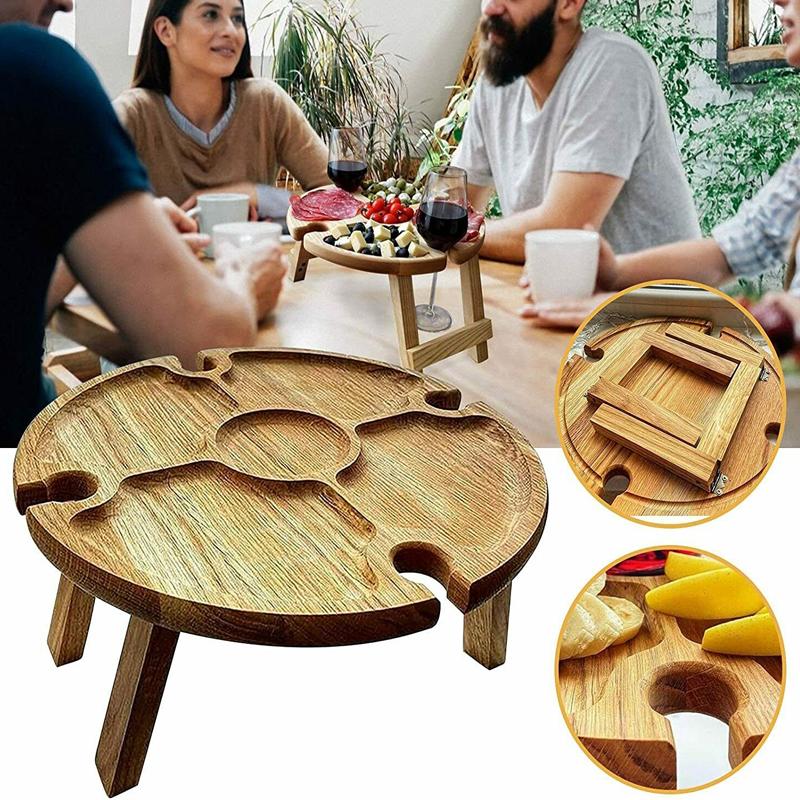 Cheap Wooden Outdoor Folding Picnic Table with Glass Holder 2In1 Wine