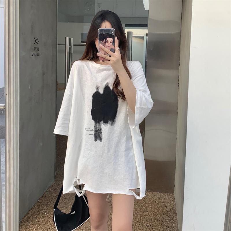 Süßes und cooles Wind-Ripped Kurzarm-T-Shirt Damen-Oberteil Sommer 2025 Neues lockeres Mode-Design Nischen-Basicshirt