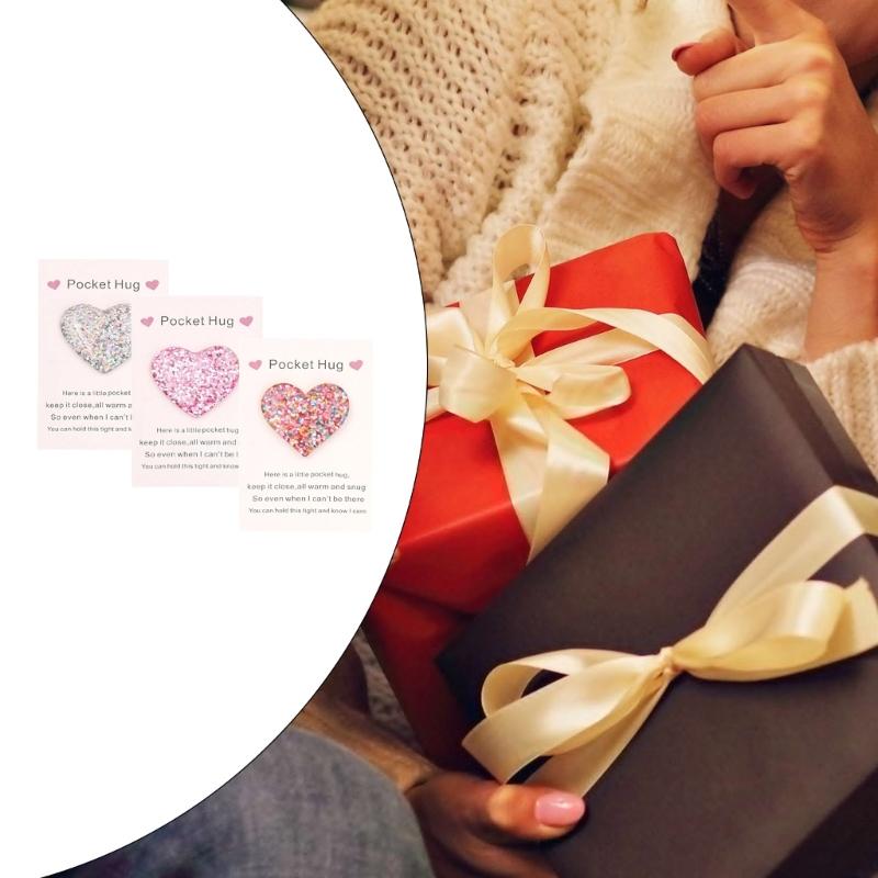 Pack of 3 Sophisticated Pocket Hug Heart Shape Ornament Pocket Hug Heart for Women Friend University School Gift