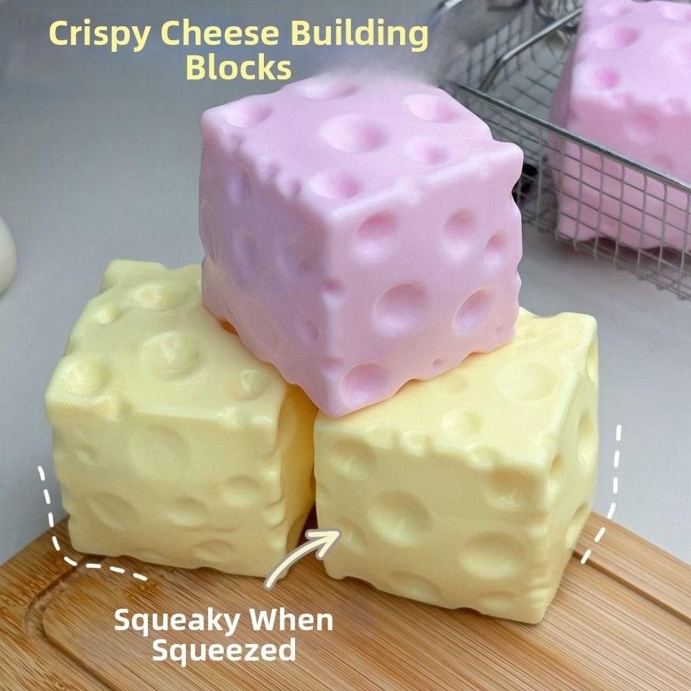 5cm Cheese Squeezed Cube Crunchy Cheese Squishy Toy Portable Cheese Stress Ball Home Decoration